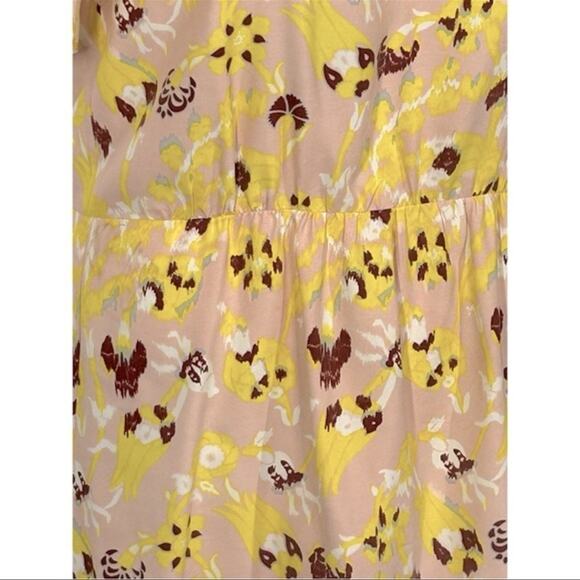 Tibi Silk Floral Abstract Mini Ruffle Tunic Dress Size 8 Yellow Pink Floral - Picture 11 of 14
